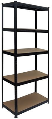 Relaxdays Schwerlastregal, HxBxT: 180 x 90 x 40 cm, 875 kg, 5 Ebenen, Lagerregal Keller, zum Stecken, schwarz/braun