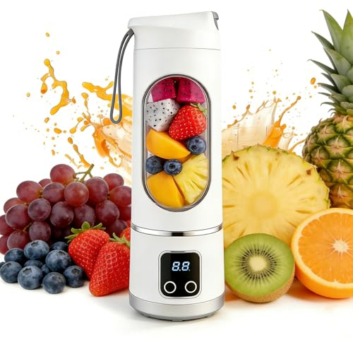 Portable Blender Smoothie Maker, 450ml USB Rechargeable Mini Bullet Blender, 18000 RPM Personal Juicer Bottle for Smoothies, Shakes & Juices (White)