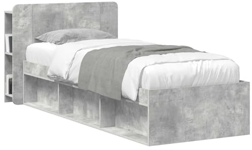 vidaXL Kopfteil Schrank mit Speicher Betongrau Holzwerkstoff, Stylischer U-förmiger Holz-Kopfbereich, Multifunktionale Kommode, Moderne Möbel, Organisierer, Stauraumlösung