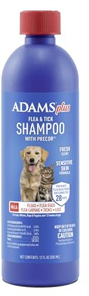 ADAMS Plus Flea & Tick Shampoo with Precor for Dogs, Cats, Puppies & Kittens, Flea Shampoo to Treat Flea Infestations, Kills Ticks, Fleas, Flea Eggs & Lice, Cleans and Conditions Coat, 12 Ounces