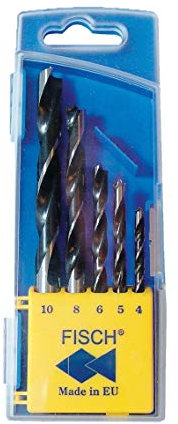 Fisch 01200005K Standard Wood Twist Drill Set in Plastic Box, 0 V, Multi-Colour, 4-10 mm, 5-Piece