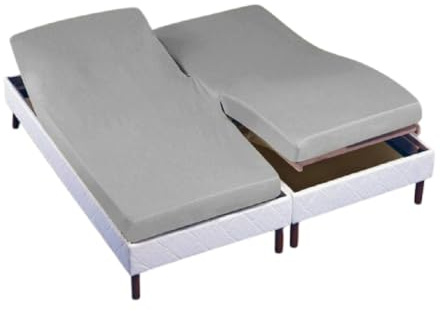 Drap Housse Gris foncé 2x80x200 cm en Coton 57 Fils - Forme Chausson pour lit tête et Pieds relevables, Fabrication française