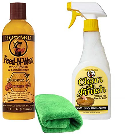 Howard limpiar un acabado madera natural jabón 16 oz, Plus Alimentación N CERA PARA MADERA (16 Ounce, limpiar y proteger madera muebles, armarios de cocina, antigüedades