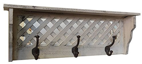 Unbekannt Wandgarderobe Aufhänger mit 3 Haken Wandgarderobe Holz Antik Landhaus Garderobenhaken Eckig Shabby Chic