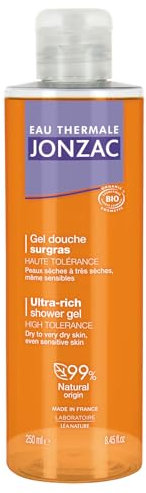 Eau Thermale Jonzac - Gel douche haute tolérance surgras - Gels douches Haute Tolérance - Peaux sèches à très sèches, même sensibles - Certifié Bio Cosmos Organic - Flacon de 250 ml Lot de 2