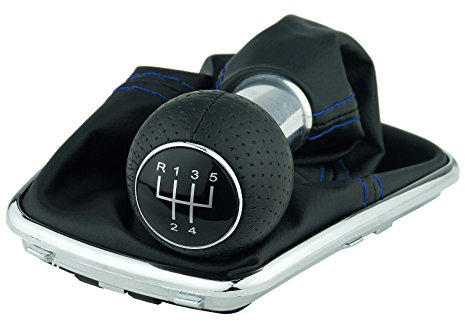 L & P Car Design L&P A253-10 Schaltsack Schaltmanschette Schwarz Naht Blau Schaltknauf 5 Gang 12mm kompatibel mit VW Golf 4 IV Rahmen Knauf Plug Play Ersatzteil für 1J0711113