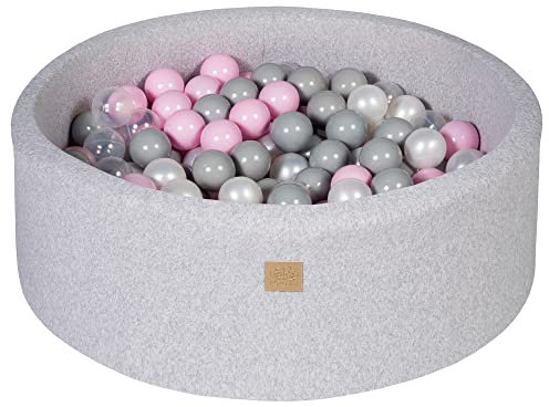 MEOWBABY Bällebad Baby - Rund 90x30cm Ball Pit für Kinder ab 1 Jahr mit 200 Bälle - Weiches & Sicheres Bällepool, Cotton, Hellgrau