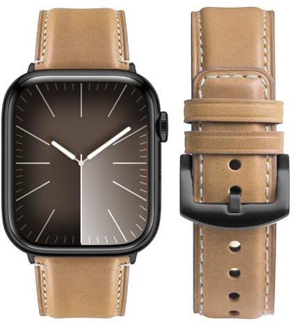 Fullmosa Correa Apple Watch Ultra 3/2/1 49mm,Series 11 10 con 46mm, Series 9 8 7 con 45mm,Series 6 5 4 y Se 3/2/1 con 44mm, Series 3 2 1 con 42mm Yola Serie Pulsera de Piel Cuero Bruñida para iWatch
