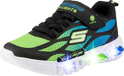 Skechers Jungen Flex-glow Dezlom Sneaker, Black Synthetic Textile Blue Lime Trim, 33 EU