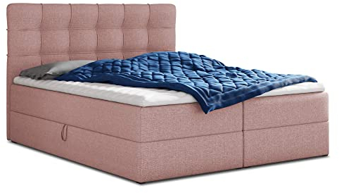 Boxspringbett Best mit 2 Bettkästen, Doppelbett mit Bonell-Matratze und Topper, Polsterbett, Bett, Bettgestell, Stilvoll, Schlafzimmer (Pink (Inari 52), 180 x 200 cm)