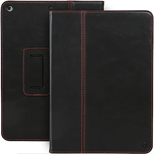Casemade Étui en cuir véritable pour iPad 10,2 7e/8e/9e génération (2019, 2020, 2021) – Étui fin italien de luxe de qualité supérieure avec double support et mise en veille/réveil automatique (noir)