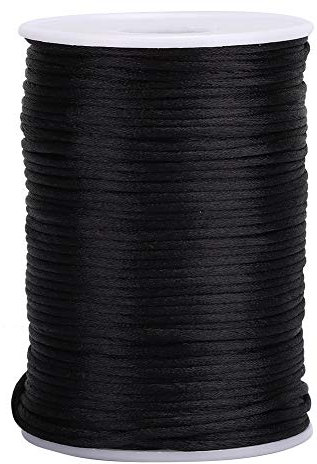 HEEPDD 100yd Chinois Nouage Fil, Nylon Satin Cordon Fil Perles Chaîne Nouage Cordon Macramé Fil Cordon pour la Fabrication de Bijoux À Coudre À Tricoter(Noir)