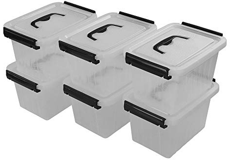 Bringer Set of 6 Small Clear Plastic Storage Boxes, 3 L Small Plastic Storage Boxes with Lid