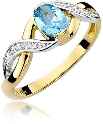 Damen Ring 585 14k Gold Gelbgold echt Topas Edelstein Diamanten Brillanten