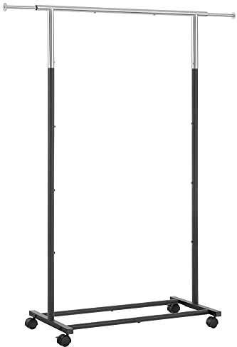 SONGMICS Porte-manteau, Portant à Vêtement, Penderie, Vestiaire Entrée, Porte Vêtement, avec Tringle et Roulettes, Capacité 25 kg, Réglable, Noir et Argenté HSR101B01