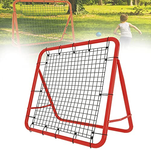 YRHome Prellwand Kicker Fußball Rebound Netz 100cm Rot Standard Verschiedene Ballsportarten Sports beidseitiger Rückprall Faltbar Stahlrahmen