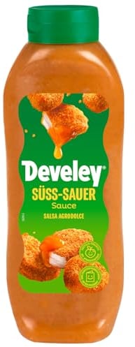 Develey Süß-Sauer Sauce – 875 ml Flasche – Exotisch-fruchtiger Dip mit Aprikose & Essig – Vegan – Perfekt zu Hähnchen, Fisch, Frühlingsrollen, Pommes & asiatischen Gerichten