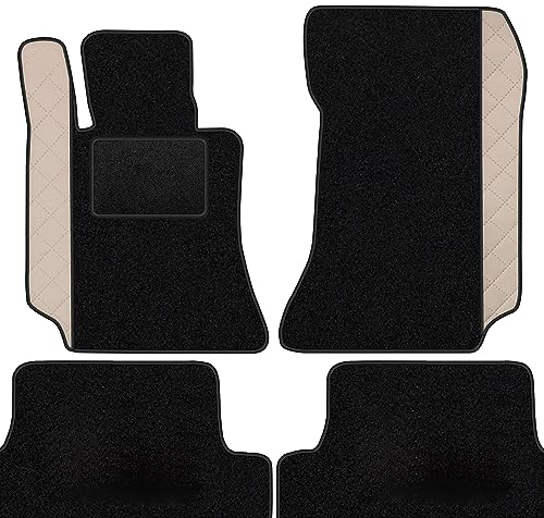 moto-MOLTICO Fußmatten Auto Velours Autoteppiche Schwarz Automatten Set 4-teilig - Auffälliges Design - passend für Mercedes-Benz CLK W209 2002-2009 (Beiges Muster)