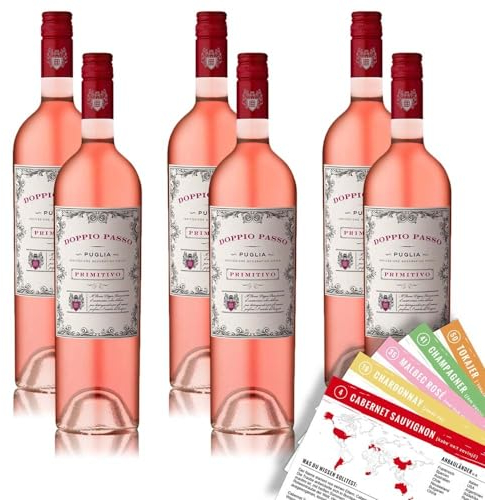 Doppio Passo Primitivo Puglia Rosato IGT, halbtrocken, sortenreines Weinpaket + VINOX Winecards (6x0,75l)