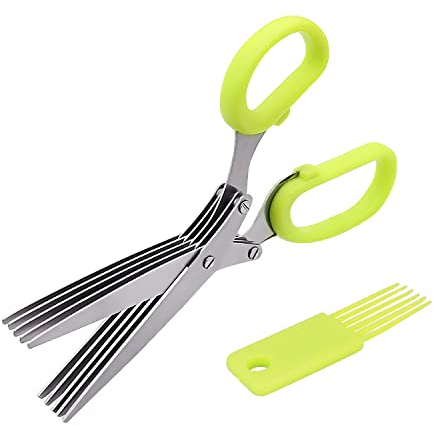 ZENVALY Kräuterschere, Küchen Kräuterschere mit 5 Edelstahlklingen, Edelstahl Scissors Herb mit Reinigungskamm, Gemüseschere Multifunktions