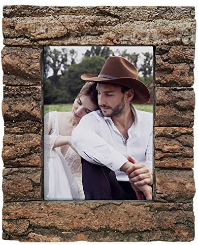 IKEREE Rustikaler Bauernhaus-Bilderrahmen aus Massivholz und echter Rinde, für Tischaufsteller und Wandmontage, 12,7 x 17,8 cm