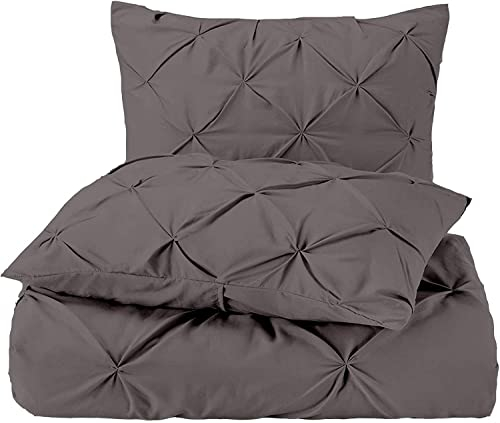 3-teiliges Bettwäsche-Set mit Quetschfalten, Queensize-Bett, 100 % Baumwolle, gesteppt mit 4 seitlichen Ecklaschen – superweiche 500 g/m² Füllung mit Biesendecke mit 2 Kissenbezügen