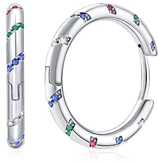 MESOVOR Gold Creolen für Damen - 14 Karat Vergoldete Leichte Huggie Ohrringe | Bunte Hypoallergene Zirkonia-Ohrringe (Silber)