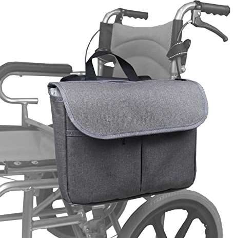 Side Rollstuhl Tasche, Oxford Tuch Robuste Griff Rollstuhl Tasche Große Kapazität Rollstuhl Aufbewahrungstasche Walker Zubehör (grau)