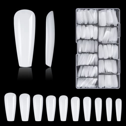 Faux Ongles, Carehabi 500pcs Acrylique Capsules Ongles Transparent Pose Americaine Ongle Avec Valise De Rangement Pour Les Studios De Manucure Et Diy Nail Art à La Maison 10 Tailles (Blanc)