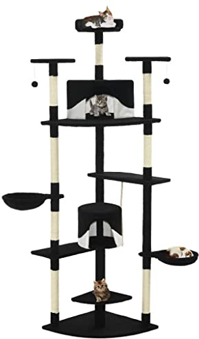 Arbre à Chat griffoir grattoir Niche Jouet Animaux peluché en sisal 203 cm Noir et Blanc 3702107