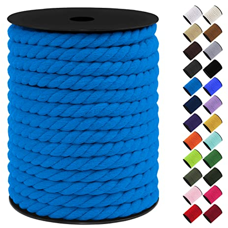 LEREATI Makramee Garn 10mm x 23m, Baumwollkordel Bunt Baumwollseil Geflochten Baumwollschnur, Baumwollgarn für DIY Basteln Hängepflanze Pflanze Aufhänger Wandbehang Weben Dekoration (Seeblau)