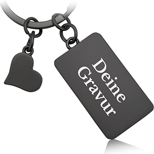 Mister Boncuk - RECTANGLY Schlüsselanhänger mit Gravur - Geschenk Liebe Freund Freundin - Personalisierter Schlüsselanhänger - Personalisierte Geschenke für Männer Frauen (Schwarzmatt - Herz)