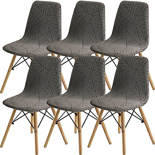 SHENGYIJING Esszimmerstühle Abdeckungen 2/4/6 Stück,Stil Shell Esszimmerstuhl Mid Century Modern Stuhl Sipcover,Gepolsterte Dining Accent Side Stuhlhussen (Taupe1,6 Pieces)