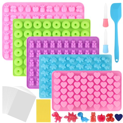 Moules à Bonbons en Silicone Anti-AdhéSif, Moules à Chocolat en Silicone RéUtilisables avec 2 Compte-Gouttes, 1 Spatule, 50 Sachets de Bonbons et des Attaches Torsadées, pour Chocolat Bonbons Pudding
