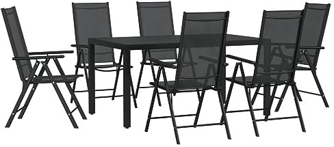 vidaXL Garten Essgruppe 7-tlg., Gartenmöbel Set Tisch 6 Stühle Verstellbar Klappbar, Sitzgruppe für Garten Terrasse, Gartengarnitur, Schwarz Aluminium