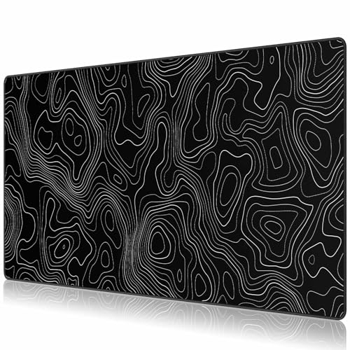 JIALONG Alfombrilla Raton Ordenador Grande Gaming Mouse Pad XXL 900x400mm, Lavable, Base de Caucho para Gamers, PC y Portátil - Topografía Negra
