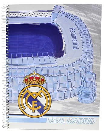 Real Madrid Cuaderno Santiago Bernabéu Oficial Tapa Dura Tamaño DIN A4 | 120 Hojas Cuadriculadas con Anillas 23 x 29,5cm