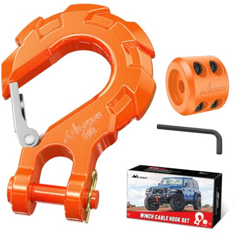 Nilight Gancio per verricello in Acciaio forgiato, Grado 70, 3/8, Fermo di Sicurezza per verricello e Gancio a Forcella, Incluso Chiave a brugola, Max 15,9 kg, 2 Anni di Garanzia, Arancione