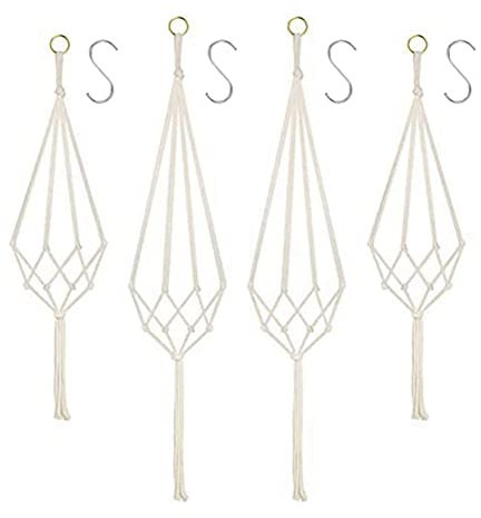 Cucioki 4 Pack Hanging Planters Baskets with 4 Hanging Hooks Cotton Rope Macrame Plant Hanger 80CM & 100CM