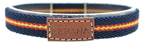 BDM Pulsera de hombre y mujer de tela azul con la bandera de España. Brazalete estrecho Medida 18-20 cm.
