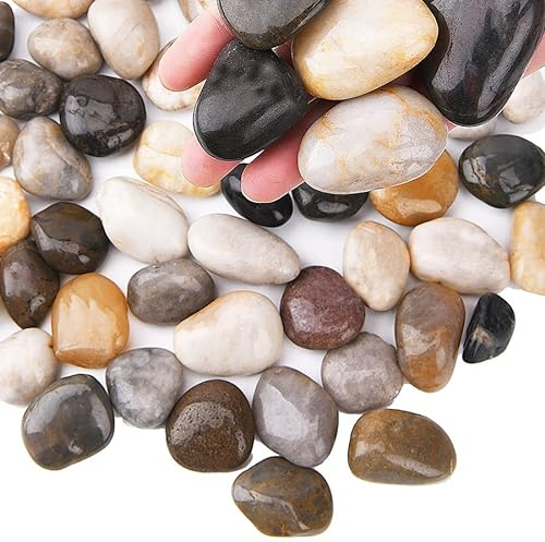 Hisredsun 2.1lb Multi Polished Stones 3-5cm Natural River Pebbles Gravel for Aquarium, Flowerpot, Landscaping, Vase Fillers and Garden Decoration