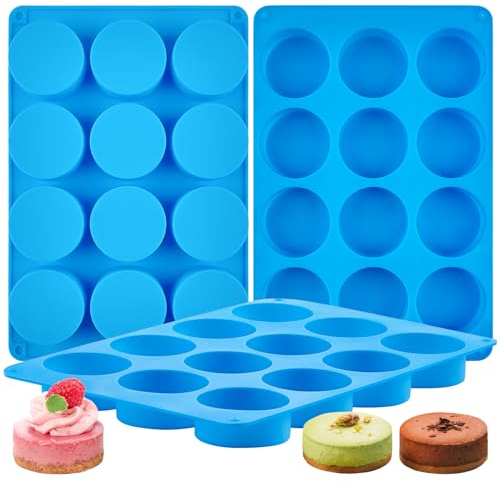 CLUEWR Chocolate Covered Oreo Molds,12 Cavity Silicone Chocolate Cookie Molds Non-Stick Round Baking Molds for Mini Cake, Oreo, Jelly, 3 Pack