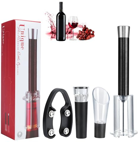 Birunwer Wino on the Go Wine Opening Set, Air Pressure Pump Bottle Opener, Portable Needle (Aluminum, Black)