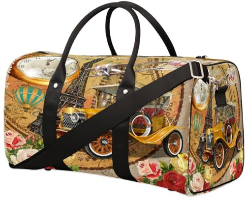 Art Paris Reisetasche mit Vintage-Poster für Damen, Herren, Kinder, Mädchen, Jungen, Paris, 22,7 l, Wochenendtasche, Übernachtungstasche, Schultertasche, Gepäcktasche für Sport, Fitnessstudio, Reisen,