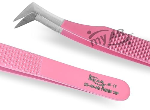 MY AR Store Pince à épiler à pointe en fibre pour extensions de cils, outils de cils japonais en acier inoxydable droit, incurvé à 45 degrés, pointe coudée à 90 degrés, pince à épiler volume russe de