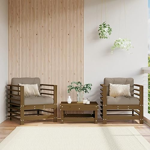 Rantry 2 STK. Gartenstühle mit Kissen Gartenstuhl Gartensessel Stuhl Sessel Holzstuhl Gartenmöbel Stühle Möbel Balkonstuhl Terrassenstuhl Stuhl Honigbraun Massivholz Kiefer