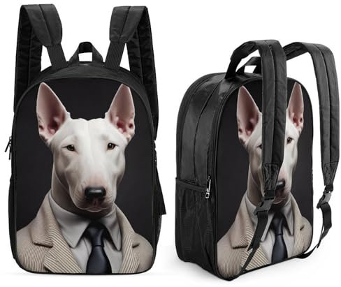 3D-gedruckte Rucksäcke, Bullterrier-Anzug, Kinderrucksäcke, doppelseitiger Kinder-Schulrucksack, niedliche Reisetaschen, lässiger Outdoor-Tagesrucksack für Jungen, Grund- und Mittelschüler, 43,2 cm