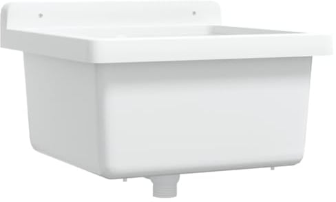 vidaXL Fregadero lavabo de pared resina blanco 40x40x24 cm, fregadero utilitario, lavabo de cuarto de baño, lavamanos, lavabo utilitario, lavabo