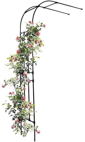 Gartenbogen Rosenbogen Schwarzer halbseitiger Gartenbogen aus Metall, 2,4 m halbrunder Rosenbogen, an der Wand montierte Gartenbögen für Kletterpflanzen, Spalier-Pergola-Laube für Rasen, Hinterhof, Te