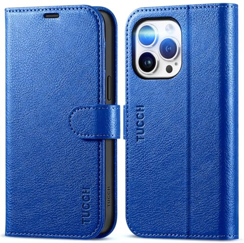 TUCCH Wallet Case for iPhone 15 Pro Max (6.7) 2023, PU Leather Folding Case with [RFID Blocking]Card Slots[Shockproof TPU]Kickstand, Magnetic Folio Cover Compatible with iPhone 15 Pro Max, Klein Blue